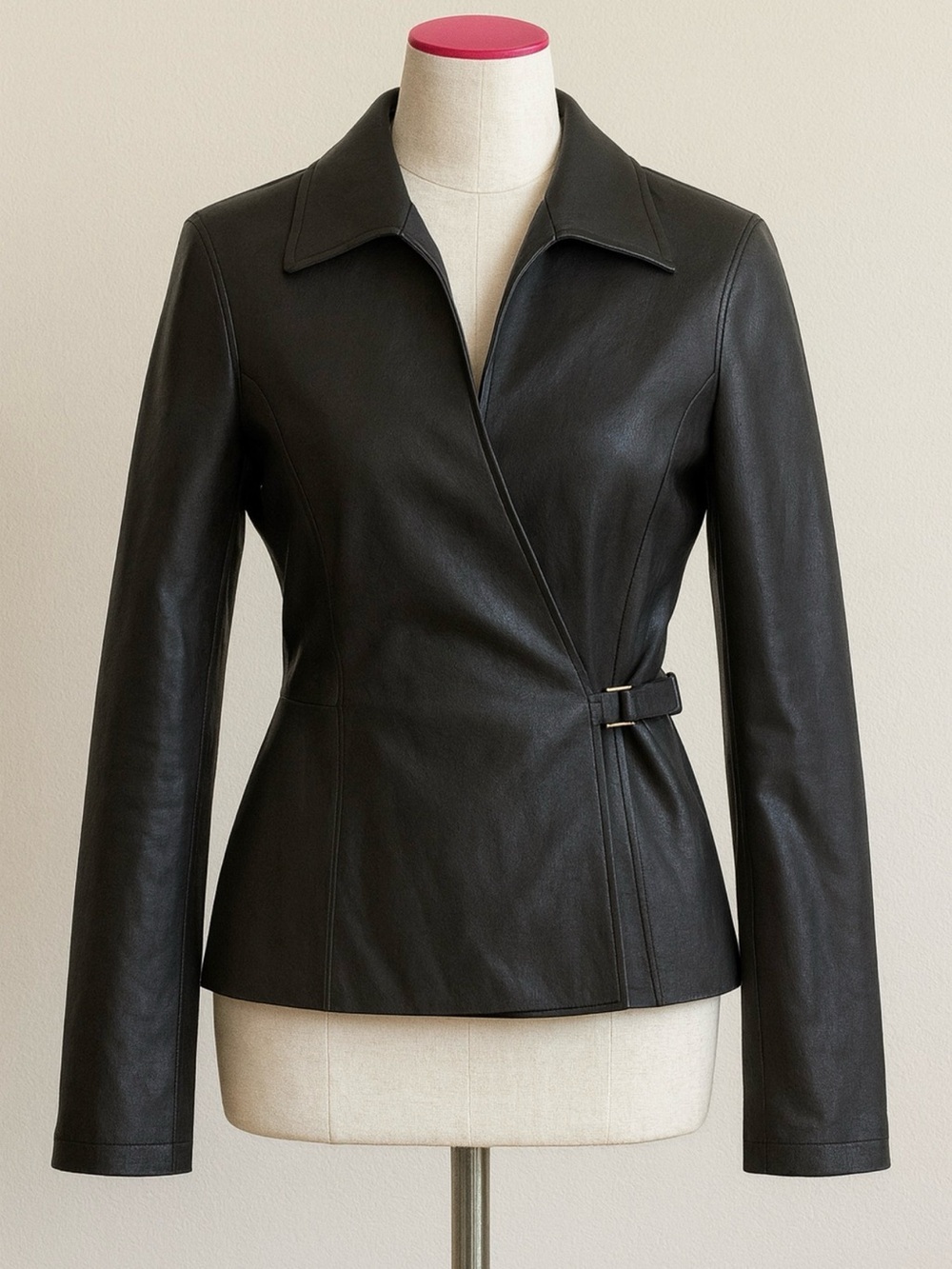 Lafayette 148 New York Genuine Leather Wrap Jacket Black Size 14